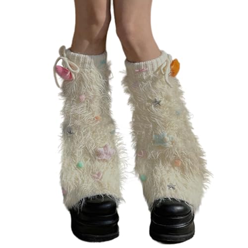 CYILPR Frauen Mädchen Japanische Anime Pelzigen Plüsch Bein Wärmer Mehrfarbige Stern Schleife Fuzzy Gestrickte Stiefel Abdeckungen Fußlose Socken von CYILPR