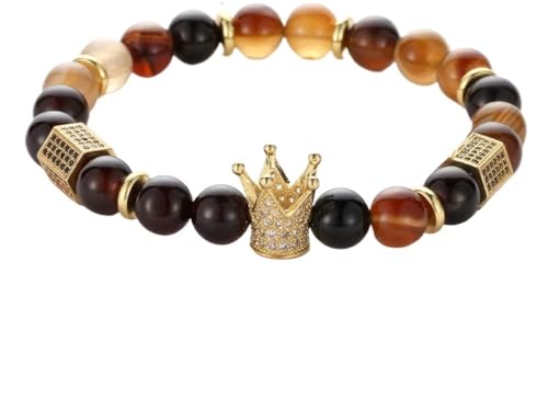 CYJAZNHH Handmade Bead Bracelet, Gelb gestreifter Achat mit goldenem sechseckigem Säulen-Chakra-Armband, dehnbar, for Damen und Herren, als Geschenk von CYJAZNHH