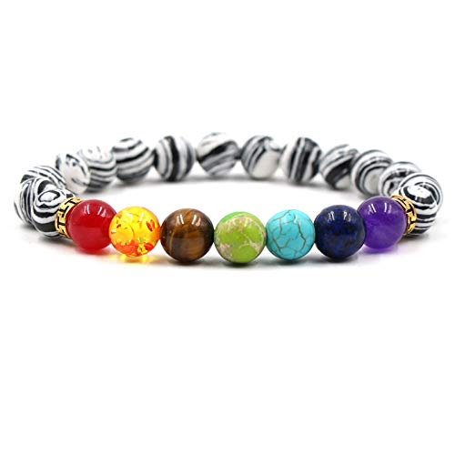 CYJAZNHH Handmade Bead Bracelet, Schwarz gestreifter Malachit mit 7 verschiedenen Steinen. Chakra-Armband, dehnbar, for Damen und Herren, als Geschenk von CYJAZNHH