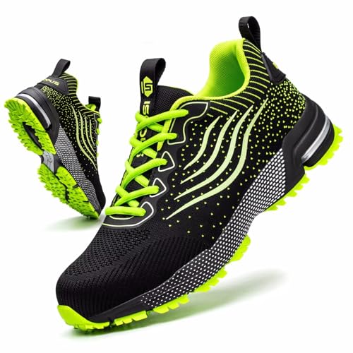 CYKYGGO Arbeitsschuhe Herren Sicherheitsschuhe Damen Leicht Sportlich Stahlkappe mit Dämpfung Stahlkappenschuhe rutschfest Atmungsaktiv Sneaker Grün 39 von CYKYGGO