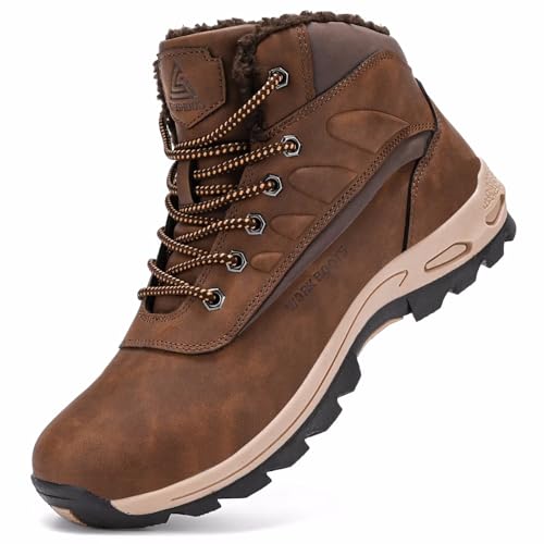 CYKYGGO Warme Winterschuhe Herren Gefüttert Winterstiefel Wasserdicht Warme Trekkingschuhe Wanderschuhe Braun 45 von CYKYGGO