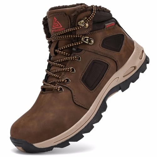CYKYGGO Winterschuhe Herren Winterstiefel Warm Gefütterte Trekkingschuhe Wasserdicht Winterboots Schneestiefel Braun 42 EU von CYKYGGO