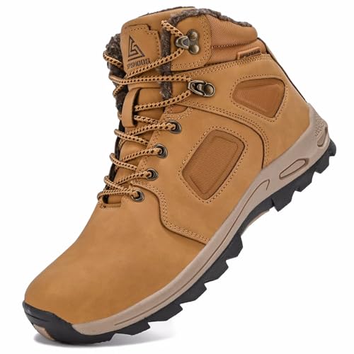 CYKYGGO Winterschuhe Herren Winterstiefel Warm Gefütterte Trekkingschuhe Wasserdicht Winterboots Schneestiefel Khaki 46 EU von CYKYGGO