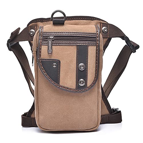 Beintasche,Beintasche Motorrad Modische Retro-wasserdichte Canvas-Hüfttasche, Beintasche, lässige Herren-Hüfttasche, Hüfttasche im Kofferraum-Stil, Oberschenkeltasche, Hüfttasche(Color:Canvas khaki) von CYMKYQ