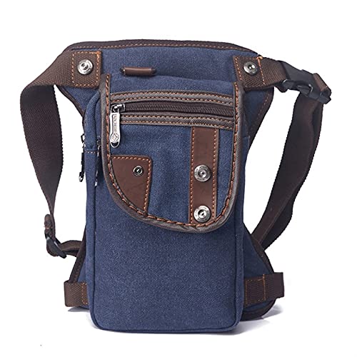 Beintasche,Beintasche Motorrad Modische Retro-wasserdichte Canvas-Hüfttasche, Beintasche, lässige Herren-Hüfttasche, Hüfttasche im Kofferraum-Stil, Oberschenkeltasche, Hüfttasche(Color:Canvas blue) von CYMKYQ