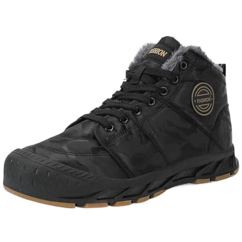 CYMMIYT Schneestiefel Herren Camouflage Herren Stiefeletten Winter Plüsch Warme Stiefel(Black,42) von CYMMIYT