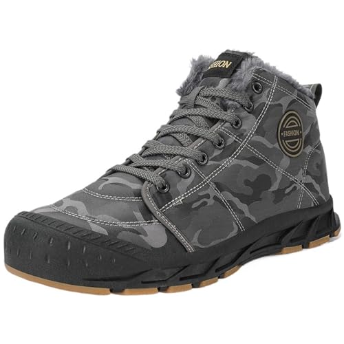 CYMMIYT Schneestiefel Herren Camouflage Herren Stiefeletten Winter Plüsch Warme Stiefel(Grey,46) von CYMMIYT