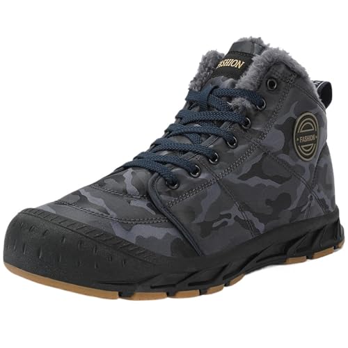 CYMMIYT Schneestiefel Herren Camouflage Herren Stiefeletten Winter Plüsch Warme Stiefel(Grey Blue,41) von CYMMIYT