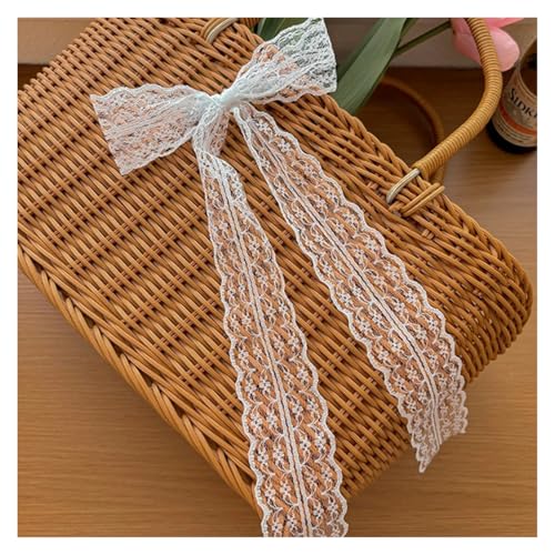 Haarspange schleife 1/2 stücke Weiße Spitze Bogen Haarnadel for Frauen Mädchen Band Haar Clips Weiß Lange Band Schleife Top Clip Weibliche haar Zubehör Hochzeit(White(1pcs)) von CYMMIYT