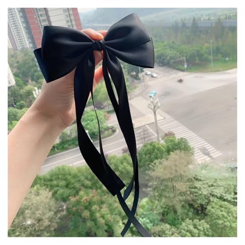 Haarspange schleife 1Pc Vintage Große Bogen Haar Clip Lange Band Haarnadeln Barrettes Kopfbedeckungen for Frauen Mädchen Haar Zubehör Hochzeit Schmuck Hochzeit(Black) von CYMMIYT
