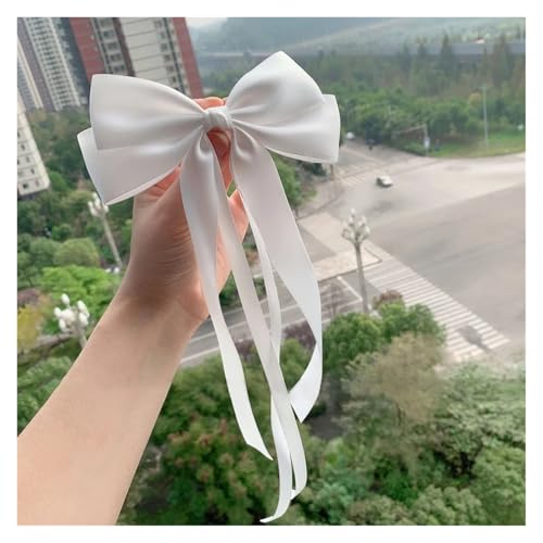 Haarspange schleife 1Pc Vintage Große Bogen Haar Clip Lange Band Haarnadeln Barrettes Kopfbedeckungen for Frauen Mädchen Haar Zubehör Hochzeit Schmuck Hochzeit(White) von CYMMIYT