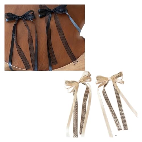 Haarspange schleife 2/4/6 stücke Lange Spitze Band Bogen Haar Clip for Frauen Süße Champagner Bowknot Pony Seite Barrettes Kopfbedeckungen Hochzeit(B-4pcs) von CYMMIYT