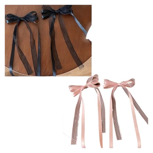Haarspange schleife 2/4/6 stücke Lange Spitze Band Bogen Haar Clip for Frauen Süße Champagner Bowknot Pony Seite Barrettes Kopfbedeckungen Hochzeit(C-4pcs) von CYMMIYT