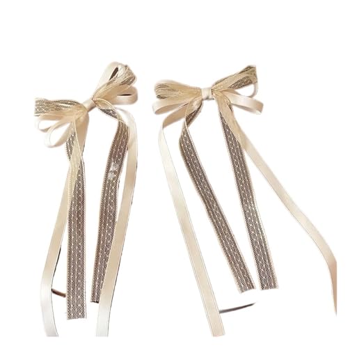 Haarspange schleife 2/4/6 stücke Lange Spitze Band Bogen Haar Clip for Frauen Süße Champagner Bowknot Pony Seite Barrettes Kopfbedeckungen Hochzeit(Champagne-2pcs) von CYMMIYT