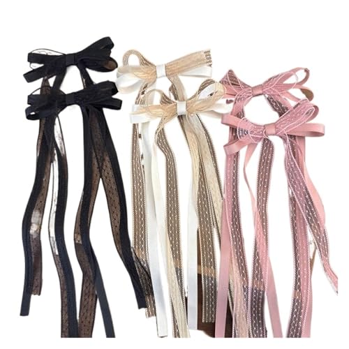 Haarspange schleife 2/4/6 stücke Lange Spitze Band Bogen Haar Clip for Frauen Süße Champagner Bowknot Pony Seite Barrettes Kopfbedeckungen Hochzeit(D-6pcs) von CYMMIYT