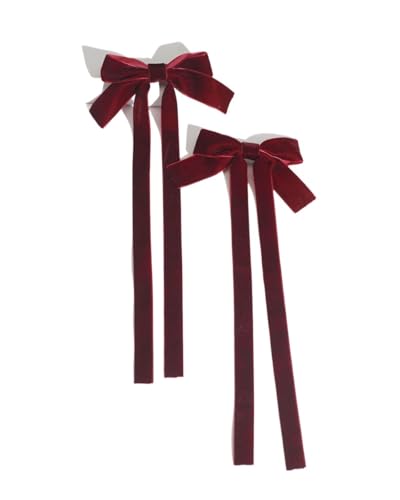 Haarspange schleife 2 Teile/satz Frauen Samt Haarnadel Bogen Lange Band Haar Clip Vintage Barrettes Entenschnabel Clip Haar Zubehör Hochzeit(Red) von CYMMIYT