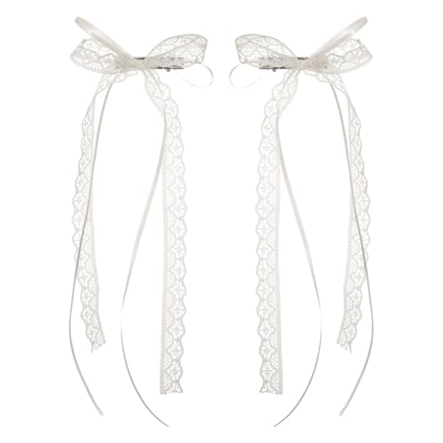 Haarspange schleife 6 stücke Spitze Bogen Haarnadel Frauen Mädchen Band Haar Clips Weiß Lange Band Schleife Top Clip Weibliche Haar Zubehör Hochzeit von CYMMIYT