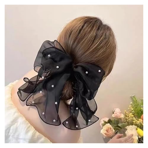 Haarspange schleife Bogen Perlen Chiffon Haarspangen Haarnadeln for Frauen Strass Frühling Haar Clips Band Stirnband Pferdeschwanz Haar Zubehör Hochzeit(GRAY) von CYMMIYT