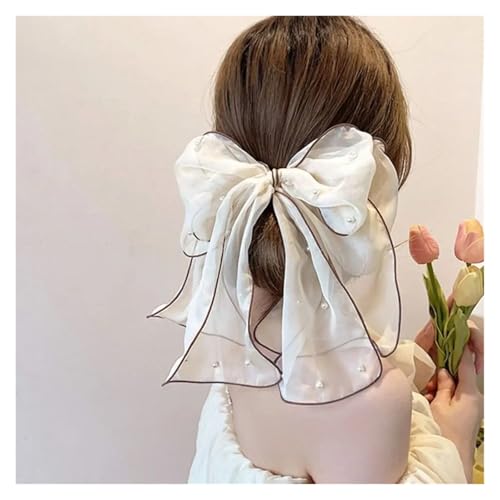 Haarspange schleife Bogen Perlen Chiffon Haarspangen Haarnadeln for Frauen Strass Frühling Haar Clips Band Stirnband Pferdeschwanz Haar Zubehör Hochzeit(Green) von CYMMIYT