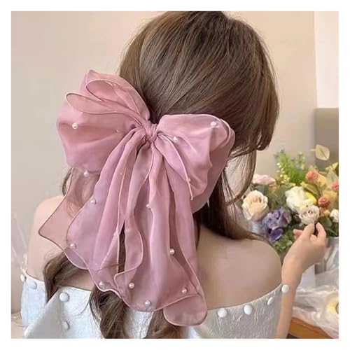 Haarspange schleife Bogen Perlen Chiffon Haarspangen Haarnadeln for Frauen Strass Frühling Haar Clips Band Stirnband Pferdeschwanz Haar Zubehör Hochzeit(Lavender) von CYMMIYT