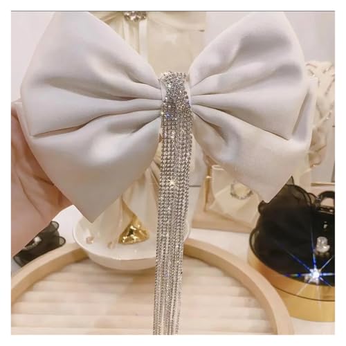 Haarspange schleife Bogen Perlen Chiffon Haarspangen Haarnadeln for Frauen Strass Frühling Haar Clips Band Stirnband Pferdeschwanz Haar Zubehör Hochzeit(Light Grey) von CYMMIYT