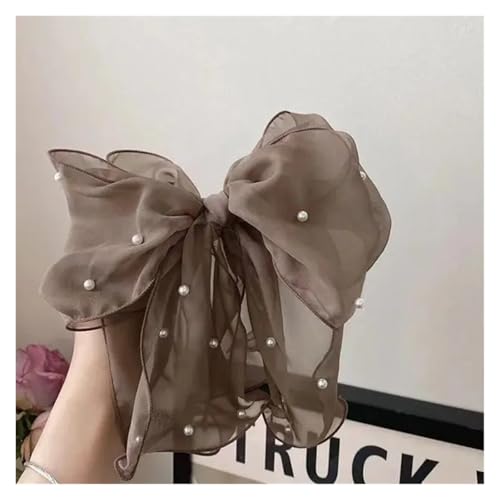 Haarspange schleife Bogen Perlen Chiffon Haarspangen Haarnadeln for Frauen Strass Frühling Haar Clips Band Stirnband Pferdeschwanz Haar Zubehör Hochzeit(Yellow) von CYMMIYT