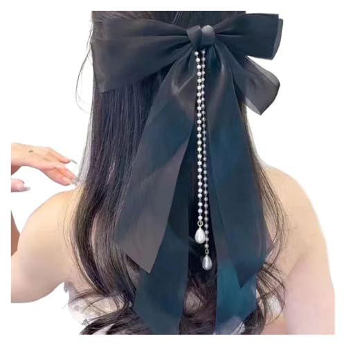 Haarspange schleife Bogen Quaste Frühling Clip Beige Rosa Süße Haarspange Haarspangen Mädchen Pferdeschwanz Haar Clip for Frauen Hochzeit Party Haar Zubehör Hochzeit(Black) von CYMMIYT