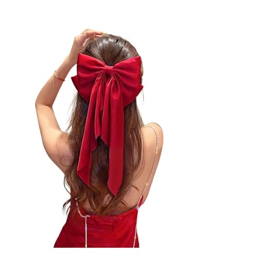 Haarspange schleife Elegante Schleife Band Haarspange einfache solide Satin Feder Clip Haarnadel Retro Stirnband mit Clips Mädchen Haar-Accessoires Hochzeit(Wine red) von CYMMIYT
