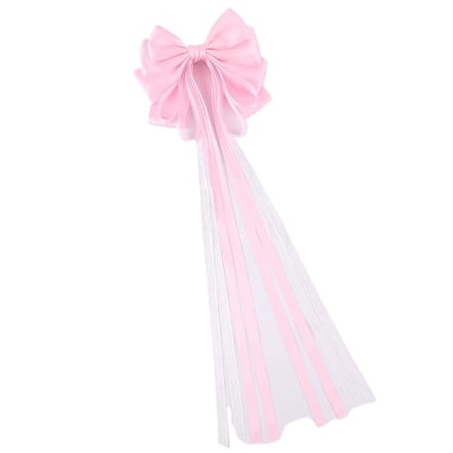 Haarspange schleife Elegante Schleife Band Haarspange einfache solide Seide Haarnadel Frauen große Quasten Frühling Clip Mädchen Hochzeit(Pink) von CYMMIYT