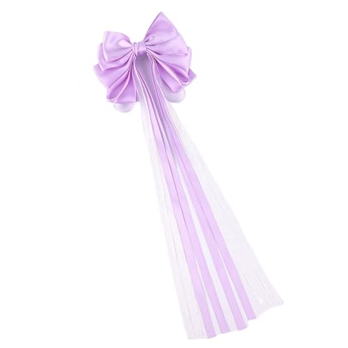 Haarspange schleife Elegante Schleife Band Haarspange einfache solide Seide Haarnadel Frauen große Quasten Frühling Clip Mädchen Hochzeit(Purple) von CYMMIYT