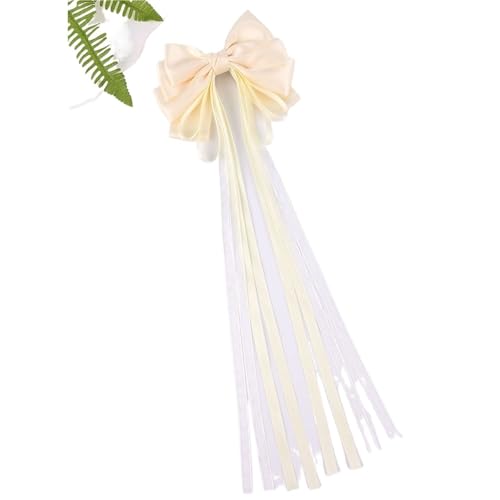 Haarspange schleife Elegante Schleife Band Haarspange einfache solide Seide Haarnadel Frauen große Quasten Frühling Clip Mädchen Hochzeit(Yellow) von CYMMIYT
