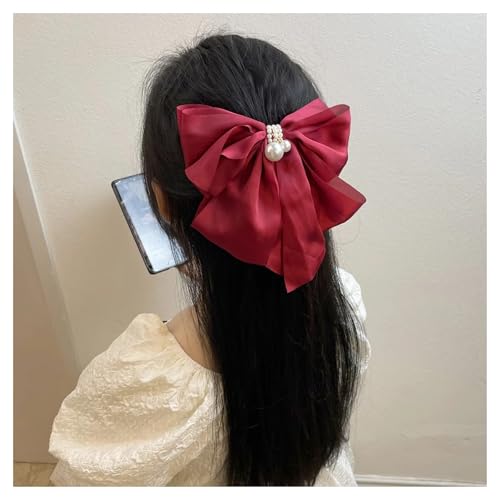 Haarspange schleife Frauen Lange Band Schleife Frühling Clip Einfarbig Perle Süße Und Niedliche Entenschnabel Clip Frühling/Sommer Kopfbedeckung Hochzeit(2) von CYMMIYT