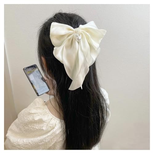 Haarspange schleife Frauen Lange Band Schleife Frühling Clip Einfarbig Perle Süße Und Niedliche Entenschnabel Clip Frühling/Sommer Kopfbedeckung Hochzeit(3) von CYMMIYT
