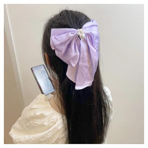 Haarspange schleife Frauen Lange Band Schleife Frühling Clip Einfarbig Perle Süße Und Niedliche Entenschnabel Clip Frühling/Sommer Kopfbedeckung Hochzeit(6) von CYMMIYT