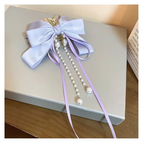 Haarspange schleife Große lila Schleife Haarklammer for Frauen Mädchen Nachahmung Perle langes Band Haarspange Haarnadel Party Haarschmuck Kopfbedeckung Hochzeit(Purple) von CYMMIYT