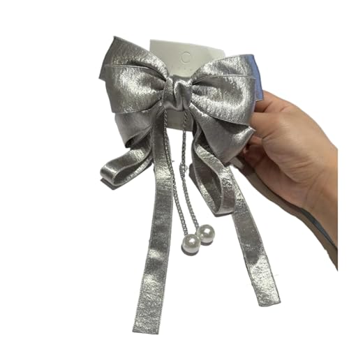 Haarspange schleife Haarschmuck, silberne Lederschleife, herzförmige Strass-Haarspange, süßer und cooler Stil, kaputte Haarspange for Frauen Hochzeit(B Spring clip) von CYMMIYT