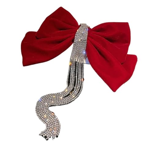 Haarspange schleife Retro Samt Schleife Haarspangen Zubehör Mädchen Schleife Bögen Mädchen Flash Quaste Haarspange Strass Band Krawatten Hochzeit(Style 1-red) von CYMMIYT