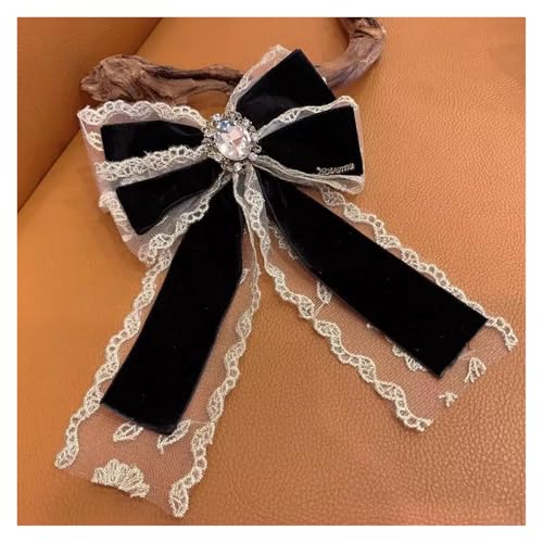 Haarspange schleife Süße Mädchen große Schleife Haarnadel Fee Samt Stoff Spitze Haarklammern Kristall Strass Schmuck Haarnadel Schleife Clips Haarschmuck Hochzeit(Black) von CYMMIYT