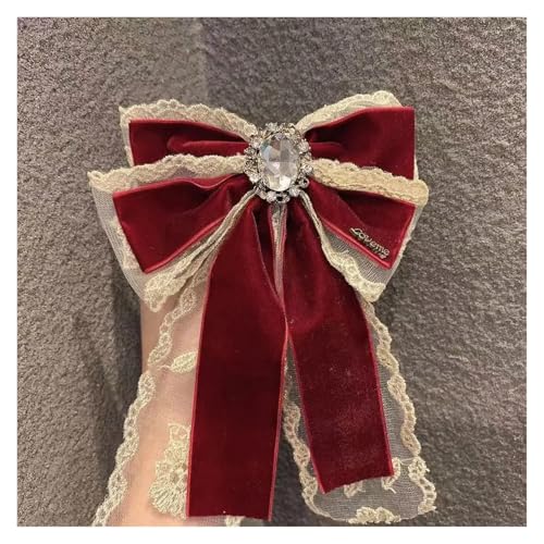 Haarspange schleife Süße Mädchen große Schleife Haarnadel Fee Samt Stoff Spitze Haarklammern Kristall Strass Schmuck Haarnadel Schleife Clips Haarschmuck Hochzeit(Red) von CYMMIYT