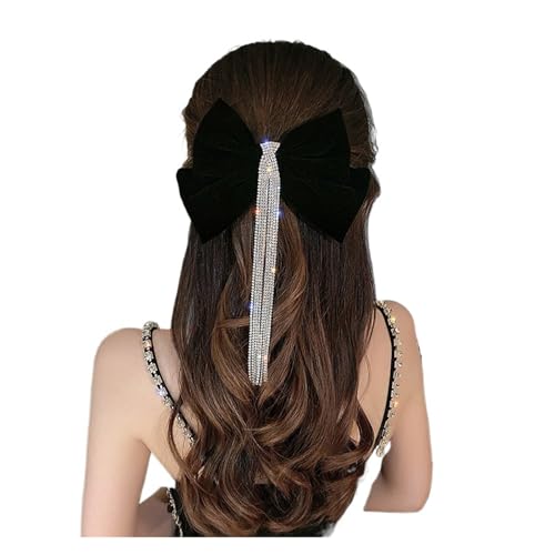 Haarspange schleife Velours Grace Bow Haarnadel Kristall Fransen Quaste Haarspange Damen Pferdeschwanz Strass Perlen Haarschmuck Hochzeit(Color-01) von CYMMIYT