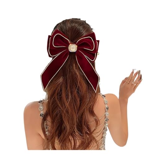 Haarspange schleife Velours Grace Bow Haarnadel Kristall Fransen Quaste Haarspange Damen Pferdeschwanz Strass Perlen Haarschmuck Hochzeit(Color-02) von CYMMIYT