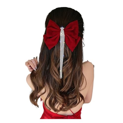 Haarspange schleife Velours Grace Bow Haarnadel Kristall Fransen Quaste Haarspange Damen Pferdeschwanz Strass Perlen Haarschmuck Hochzeit(Color-03) von CYMMIYT