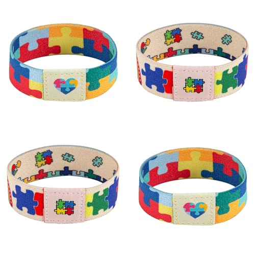 CYMNER 4 Pcs Autism Awareness Bracelet, Elastic Puzzle Autistic Jewelry Stretch Wristband, Colorful Motivational Jewelry for Women Men Adults von CYMNER