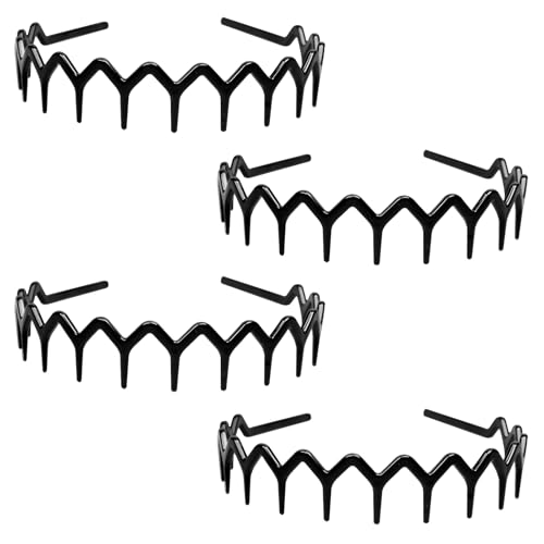 CYMYGS 4 Stück Haarreifen Damen Zickzack Haarreif Haifischzahn-Haarkamm Stirnbänder für Sport Fitness Tägliches Komfort-Zig Headband Unisex Erwachsene 1 Stück (1er Pack) Schwarz von CYMYGS