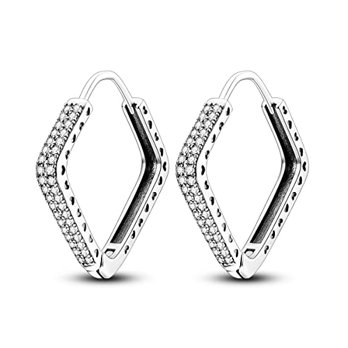 CYMYSS Ohrringe Silber 925 Creolen Silber 925 Silber Ohrringe Damen 925 Kleine Creolen Silber 925 Sterling Silber Ohrringe Hoop Earrings Earrings For Women (Brillanter Rhombus) von CYMYSS