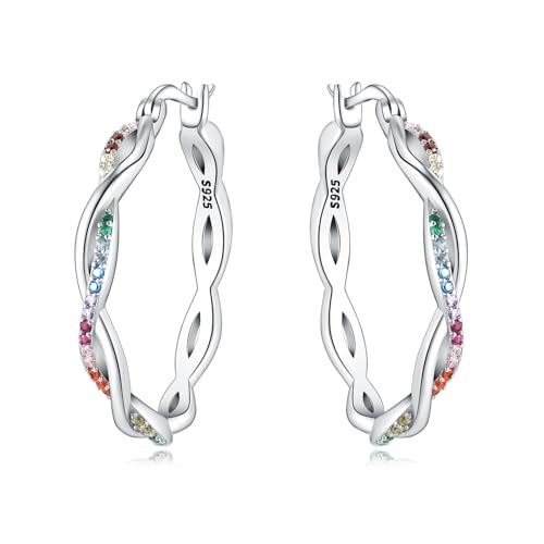CYMYSS Ohrringe Silber 925 Creolen Silber 925 Silber Ohrringe Damen 925 Kleine Creolen Silber 925 Sterling Silber Ohrringe Hoop Earrings Earrings For Women (Bunte Steine) von CYMYSS