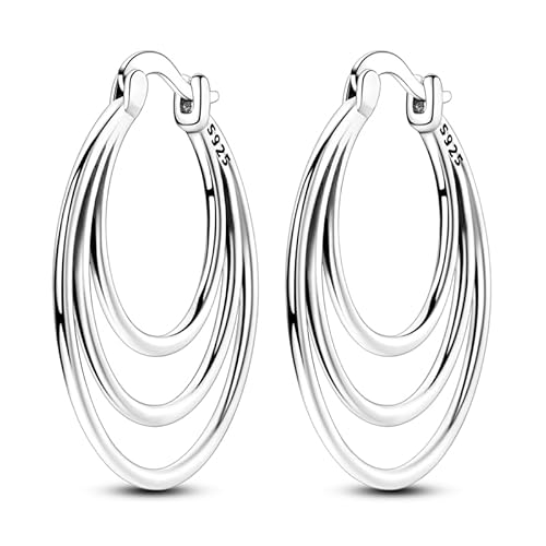 CYMYSS Ohrringe Silber 925 Creolen Silber 925 Silber Ohrringe Damen 925 Kleine Creolen Silber 925 Sterling Silber Ohrringe Hoop Earrings Earrings For Women (Elliptischer Dreifachring) von CYMYSS