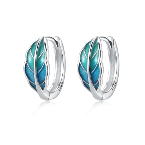 CYMYSS Ohrringe Silber 925 Creolen Silber 925 Silber Ohrringe Damen 925 Kleine Creolen Silber 925 Sterling Silber Ohrringe Hoop Earrings Earrings For Women (Grünes Blatt) von CYMYSS