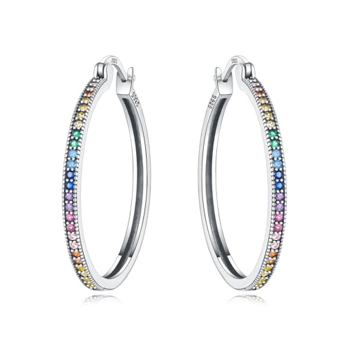 CYMYSS Ohrringe Silber 925 Creolen Silber 925 Silber Ohrringe Damen 925 Kleine Creolen Silber 925 Sterling Silber Ohrringe Hoop Earrings Earrings For Women (Regenbogen-Farbverlauf) von CYMYSS