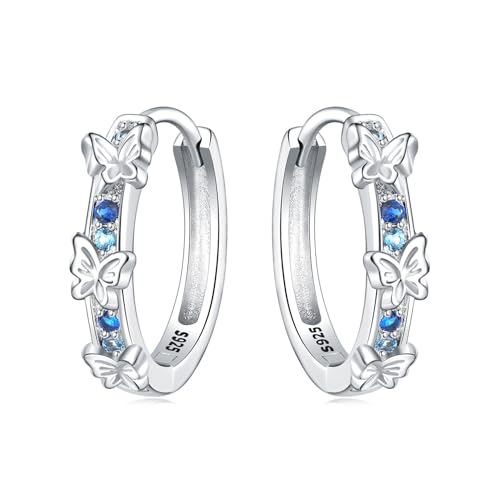 CYMYSS Ohrringe Silber 925 Creolen Silber 925 Silber Ohrringe Damen 925 Kleine Creolen Silber 925 Sterling Silber Ohrringe Hoop Earrings Earrings For Women (Schmetterlinge fliegen) von CYMYSS